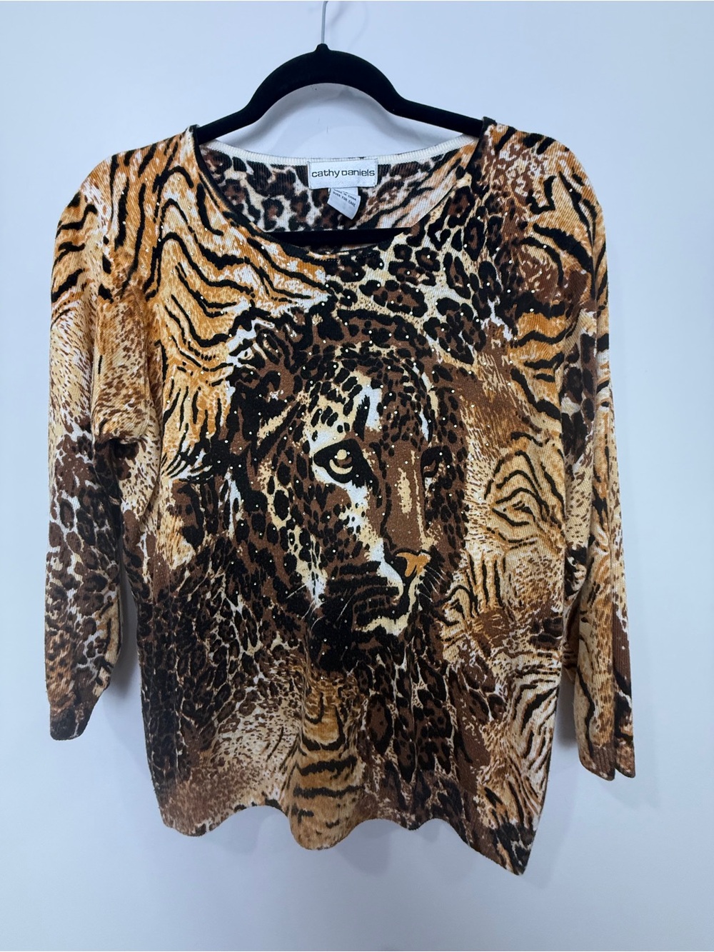 Cathy Daniels Brown Multi-Animal Print Long Sleeve Top